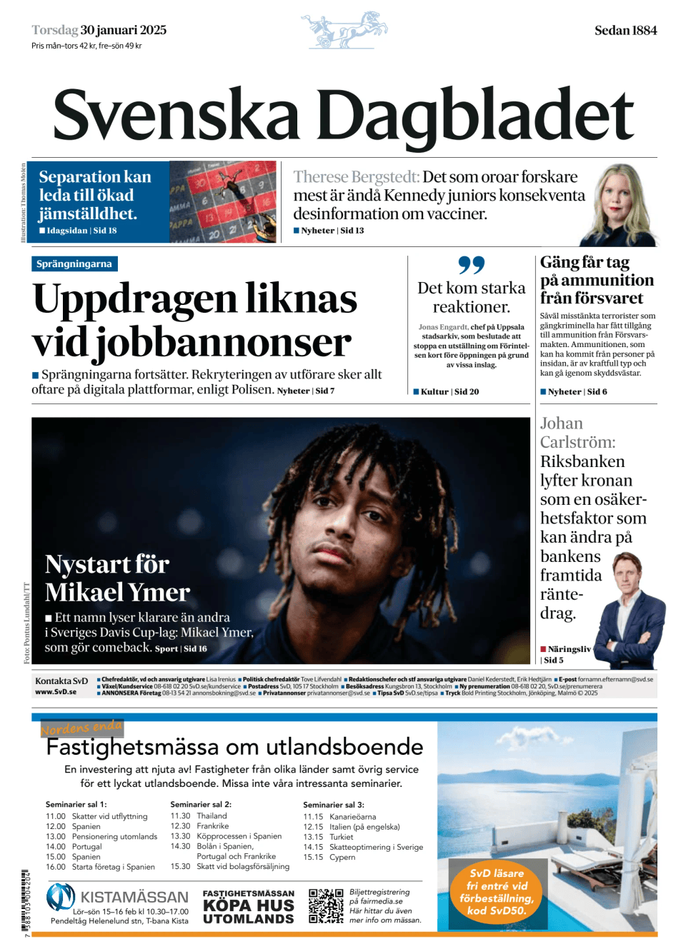 Prima-pagina-Svenska Dagbladet-edizione-di-oggi-20250130